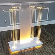 Podium Table, Portable Pulpits for Churches, Transparent Floor Podium Stand, Plexiglass Speech Acrylic Podium with LED Lights and Casters, for Restaurants, Weddings, Office and Classrooms