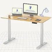 FLEXISPOT E7 161kg Capacity Electric Standing Desk Dual Motor 3-Stage 120cm x 60cm Bamboo Seamless Solid Slab Sturdy Height Adjustable Desk Home Office Desk Computer Workstation (Bamboo & White)