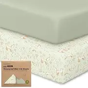 2-Pack Waterproof Pack and Play Sheets, Mini Neutral Cot Sheets Fitted for Boy, Girl - Toddler Bamboo Playard Baby Cot Sheets for Graco Pack N Play Mattress (Foxtrot)