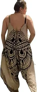 Funny Owl Face Harem Jumpsuit for Women - Baggy Sleeveless Suspender Dress Romper | Polyester Sleeveless Suspender Playsuit, Expandable Funny Dress Romper, Fun Game Dress Up Wacky Costume, Seta-au