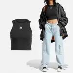 【ADIDAS 愛迪達】背心 ESSENTIAL TOP 女款 黑 白 修身 U領 三葉草 無袖 愛迪達(IJ8251)