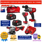 Milwaukee Cordless Brushless Drill Impact Wrench Grinder Power Tool 3Pce Combo