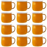 12x Coloured Enamel Belly Mugs Steel Outdoor Camping Tea Coffee Cup 375ml Yellow