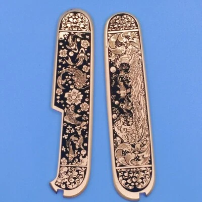 Brass Scales for Victorinox 91mm Swiss Army Knife w/ Koi Fish Engraving