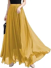 [TangDao] Women’s Chiffon Maxi Skirt Flowy Beach Long Skirt Elastic High Waist Ankle Length Skirts