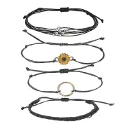 4 Pcs Sunflower String Bracelets Adjustable Handmade Bracelets Black