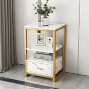 Synergy Luxury Marble Look Side Table Nightstand (White)