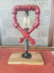 Handmade Industrial Pipe Red Ribbon desk lamp with edison bulb