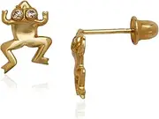[JewelryWeb] 14k Yellow Gold CZ Simulated Diamond Frog Shaped Screw Back Earrings 9x7mm Stud Earring for Women
