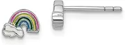 [JewelryWeb] 925 Sterling Silver Rhodium Plated Teen Enameled Rainbow Post Earrings 4.4mm long