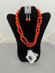 Handmade Orange Silk Covered Bead Necklace Tabitha Cambodia Mission & Earrings