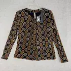 Jane + Delancey Snakeskin Python Top S Brown Black L/S Keyhole Sheer NWT