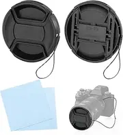 2 Pack 72mm Lens Cap with Cleaning Cloth and Rope for Nikon Canon Sigma Pentax Sony DSLR Compatible with Canon EF 35mm f1.4L, Nikon Z 24-70mm f4 S and Other 72mm Thread Lenses