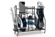 Costway Metal Golf Storage Garage Bag Holder Club Organizer Rack Removable Golf Club Stand w/Shelves&Wheels Basement Black