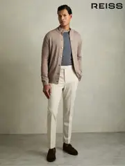 Reiss Wheat Melange Harlow Merino Wool Button-Through Funnel Neck Cardigan (B91165) | $240
