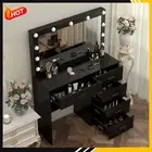 New Vanity Desk with LED Lighted Mirror and 5 Drawers Dressing Table Black