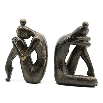Unique Decorative Girl Thinker Bookends, Non-Slip Book Holder, Home Office