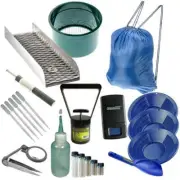 22pc Gold Panning Kit 12" 10" 8" Blue Gold Pans Mini Sluice Box & Gold Recovery