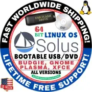 SOLUS LINUX OS LIVE/FULL 64 BIT USB/DVD BUDGIE, GNOME, PLASMA, XFCE for MAC / PC