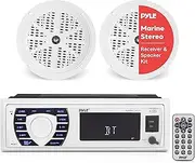 Pyle PLMRKT36WT 5.25" Bluetooth Marine Receiver Stereo Waterproof Speakers (White)