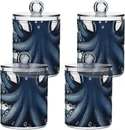 GAIREG Striped Vintage Blue Animal Cotton Swabs Holder Plastic, Apothecary Jars Set of 4