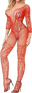 [Generic] Bridal Lingerie Women Sexy Mesh Lingerie Rhinestone Detail Bodystocking Diamonds Crystal Lingerie Underwear Womens Maternity Lingerie (b-Red, One Size)