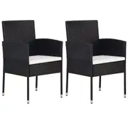 Garden Chairs with Cream White Cushions 2 pcs Black Poly Rattan vidaXL