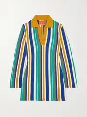 [La DoubleJ] La DoubleJ - Bay Striped Ribbed Cotton Mini Dress - Blue - large large Blue