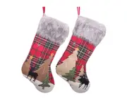 C332 2PCS Christmas Tree Elk Pattern Socks Gift Bag Christmas Candy Bag Christmas Decoration Pendant for Christmas Party