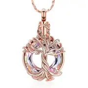 Tree of Life Urn Necklace for Men Women Cremation Jewelry with Circle Crystal...