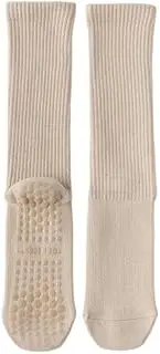 [MSLSOZ] Yoga Grip Socks, Long Cotton Pates Socks for Women and Men, with Grips, Non-Slip Solid Yoga Socks for Pilates, Dance, Ballet, Fitness (One Size), Beige, One Size, beige, One size