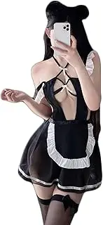THSCWY Sexy Lingerie for Women Sexy Underwear Maid Uniform Apron Teddy Cosplay Costume Naughty Roleplay French Outfits