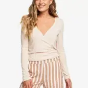 New Roxy Cloudy Days Wrap Rib Knit Long Sleeve Top Medium NWT