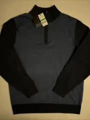 Tricots St. Raphael Men's Size L Blue 1/4 Zip Pullover Sweater Sweatshirt