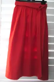 NEW Ladies ASOS Linen Midi Skirt, size 8 Orange concealed side zip and tie belt