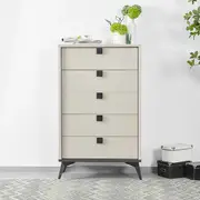 Tallboy with 5 Storage Drawers MDF Combination of Champagne and Black Colour