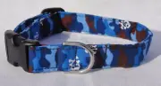 Blue Camouflage with Skulls Dog pet Collar CUSTOM MADE Adjustable CUTE