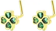 [Niaspi] Four Leaf Clover Nose Ring for Women Green CZ Crystal Lucky Shamrock L-Shaped Nose Stud Rings Nostril Nose Piercing Jewelry Body Jewelry for ST Patrick’s Day