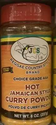 JCS Reggae Style Hot Jamaican Style Curry Powder in 8 oz (1 bottle)