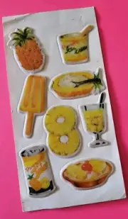 Vintage 80’s Imperial Puffy Scratch Sniff Sticker Sheet PINEAPPLE *HAS CREASES