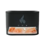 Fireplace Humidifier Crystal Salt Rock Fire Lamp Volcano Air Humidifier Flame Aroma Smell Essential Oil Diffuser for Home Color Black