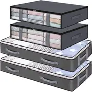 4-Pk Under Bed Storage Bags w/ Clear Window & Handles - Grey