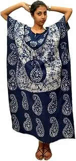[Odishabazaar] Womens Cotton Caftan Nighty Blue White Batik Kaftan Maxi Dress