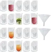 20Packs Clear Drink Pouches with Caps and Funnel for Festivals, Leak Proof Alcohol Juice Liquid Pouches, Beverage Bags, Refillable Drink Pouches, Plastic Hip Flask for Parties, Picnic, Travel, Sports