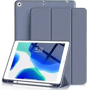 Aoub Case Compatible with iPad 10.2 Inch 2021/2020 iPad 9th/8th Generation & 2019 iPad 7th Generation with Pencil Holder, Protective Case with Soft TPU Back, Auto Sleep/Wake Cover, Purple