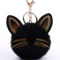 在飛比找ETMall東森購物網優惠-創意小貓咪毛球鑰匙扣掛件 時尚皮草包包掛飾汽車鑰匙鏈掛件禮品