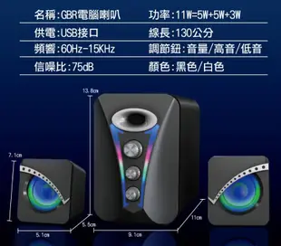 RGB電腦音響 重低音喇叭 喇叭 mp3音箱 電腦喇叭 大功率 (7.5折)