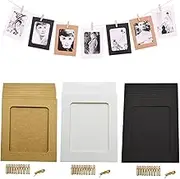 Bilkeru 30 PCS Paper Picture Frames Holds 4 x 6 Inch Photos Cardboard Picture Frame with Wood Clips and Jute Twine for Home, Office,School Wall Decor Hanging Display (3 Colors)