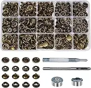 Inton 100 Sets - 12mm(1/2") Metal Line 24 Gunmetal Black Plated Steel Snaps Fastener Leather Rapid Rivet Button Sewing with Seting Tool (12mm, Bronze)