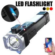 Super Bright LED Torch Tactical Flashlight Rechargeable W/breaking hammer New